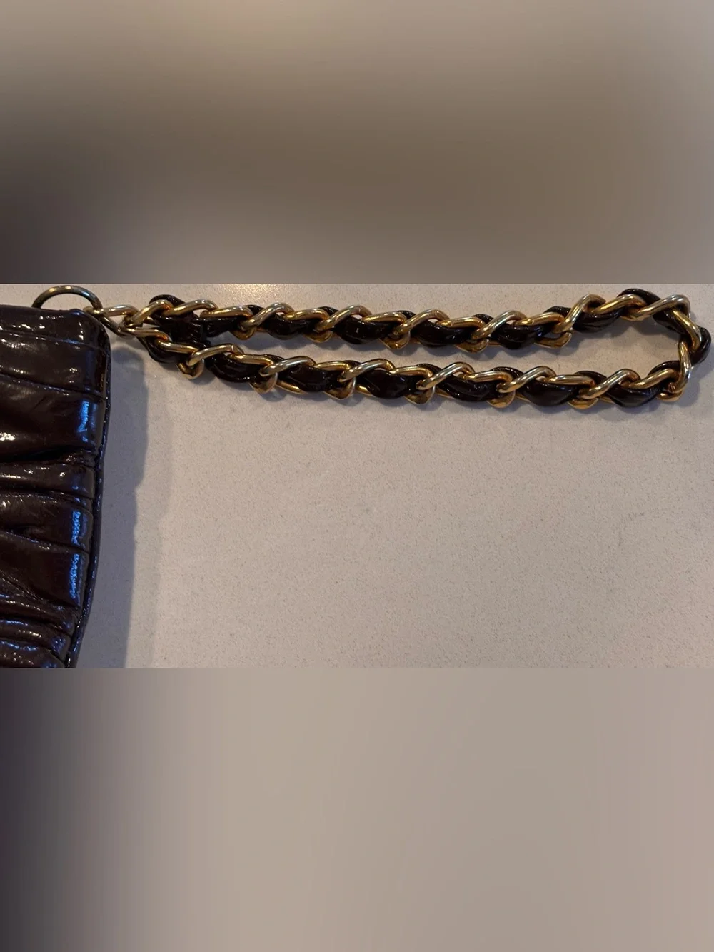 Onna Ehrlich Glossy Ruched Patent Brown Clutch Wristlet